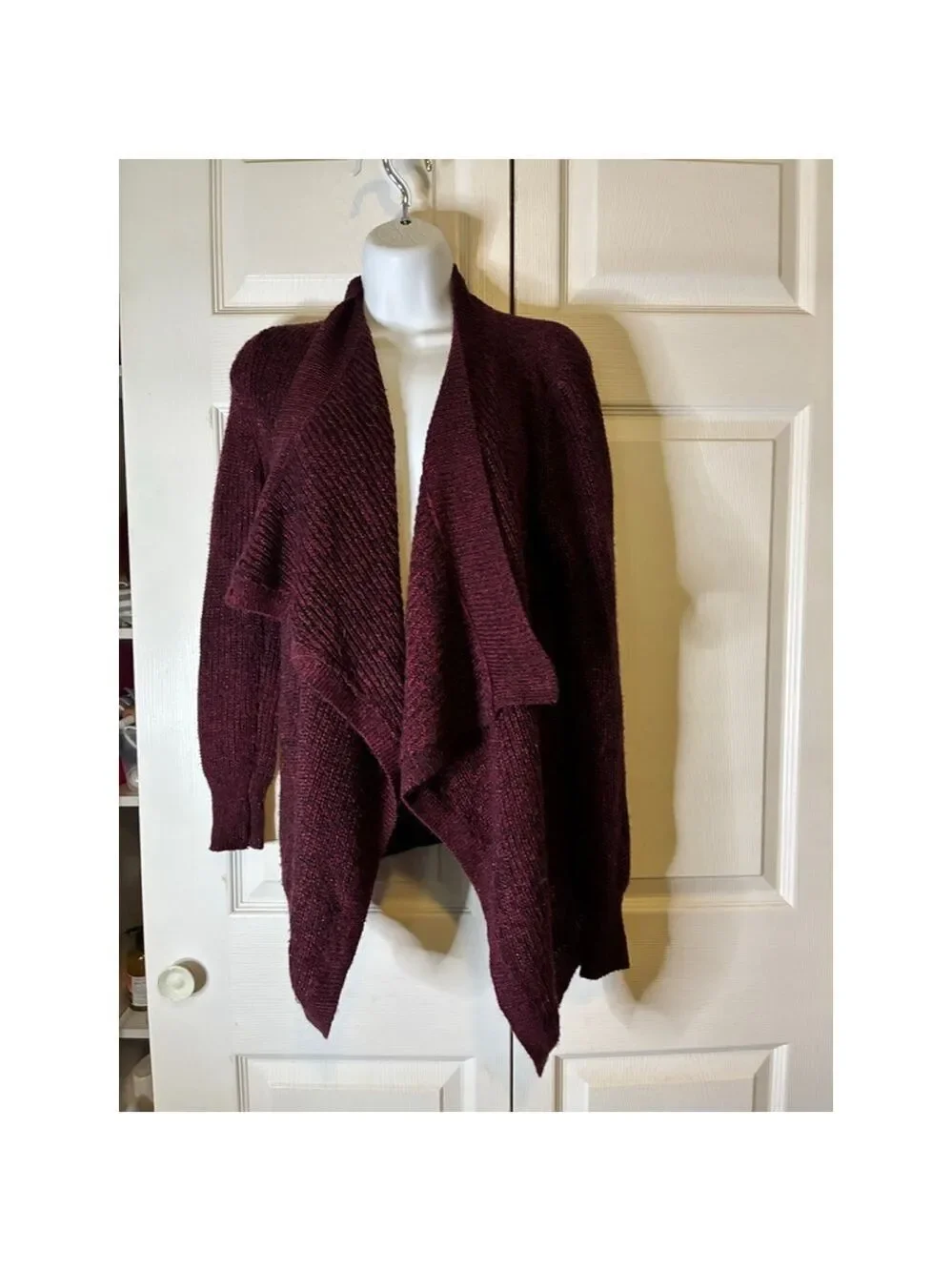Women's Unbranded Burgundy Knit Draped Cardigan Sweater M